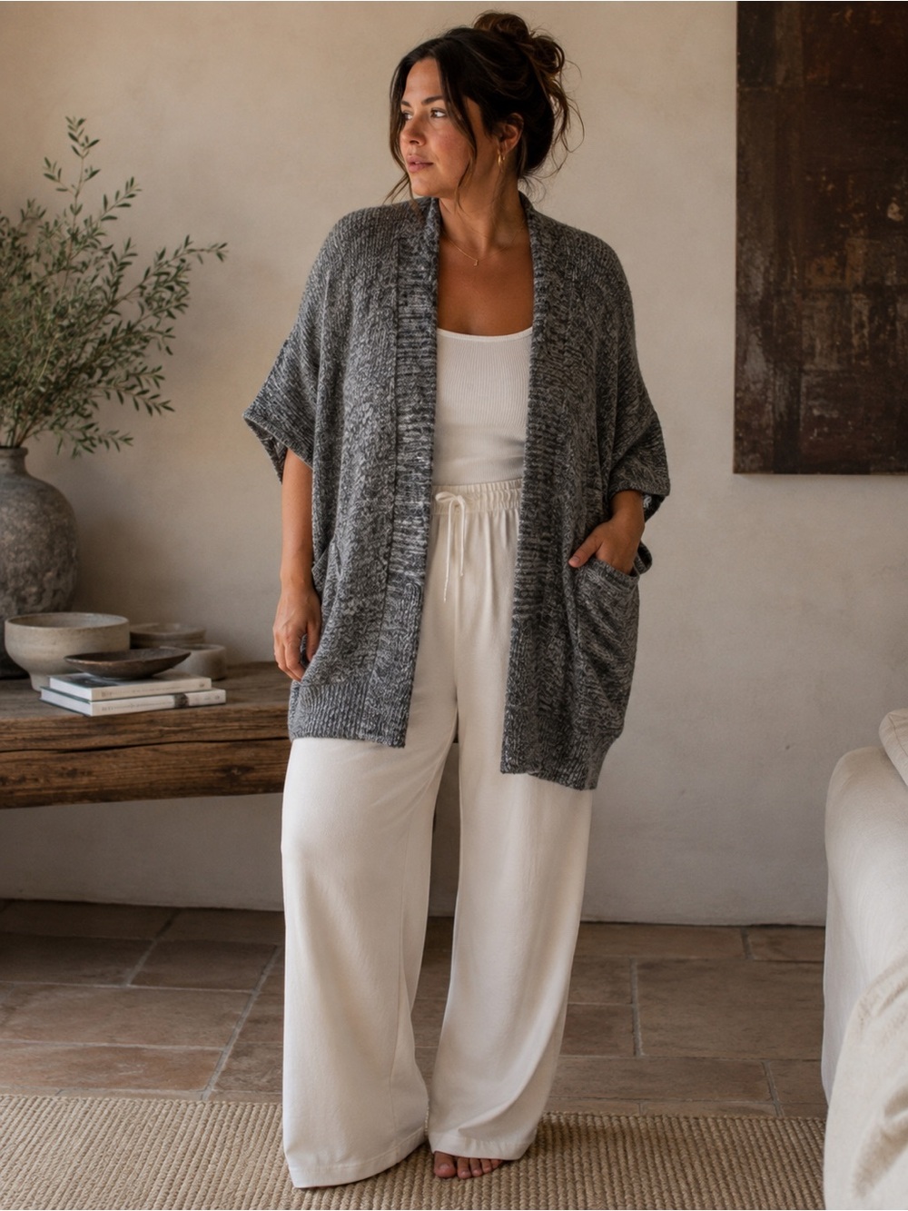 Babaton Marled Mohair Blend Open Front Cardigan Gray S/M Cocoon Quiet Luxury